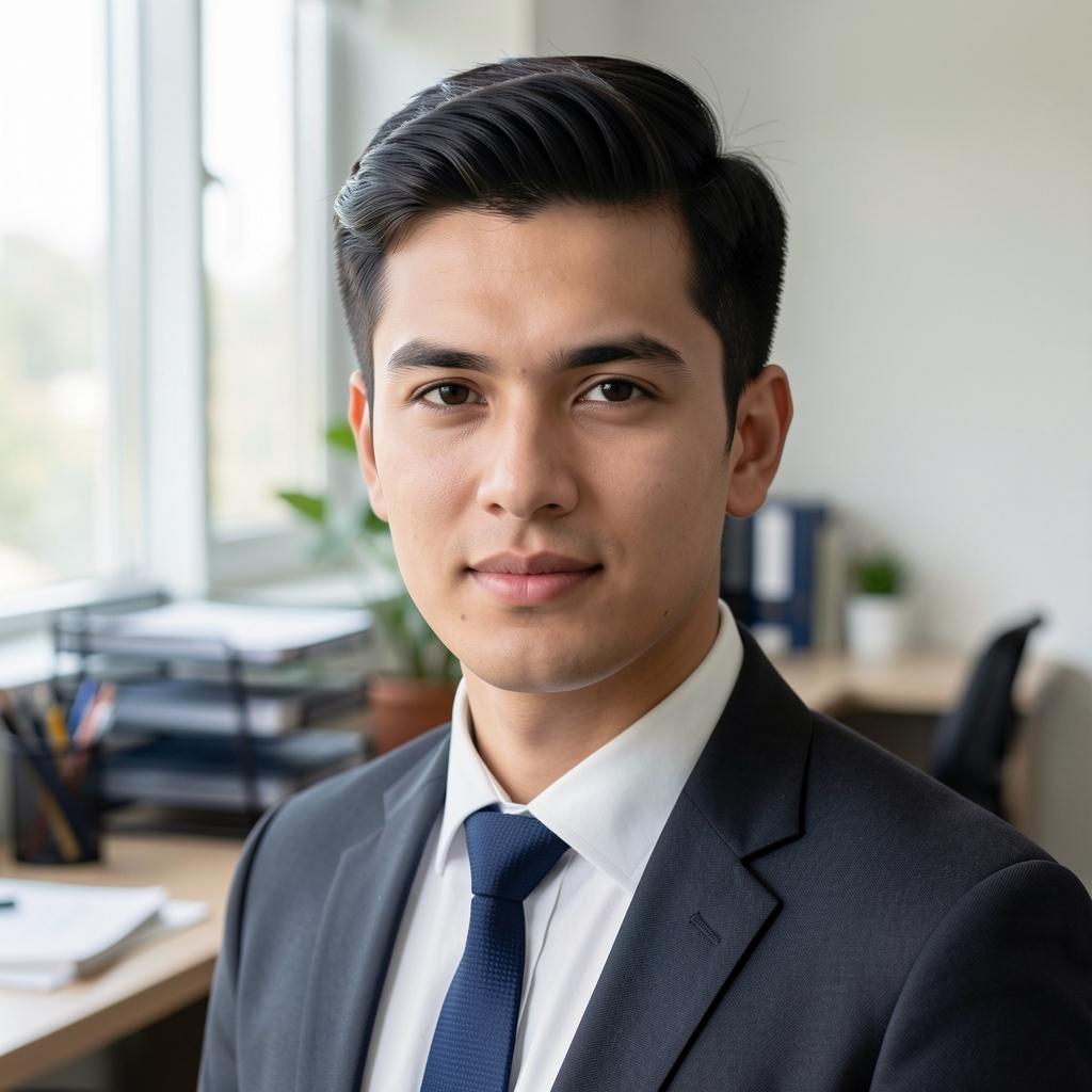 Editorial portrait of Jasper Pembroke in clean workspace lighting with a blurred neutral background and a well-organised desk surface visible